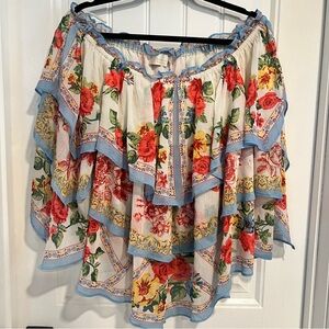 Champagne & Strawberry Floral‎ Off-Shoulder Women’s Top. Size Large. NWT.